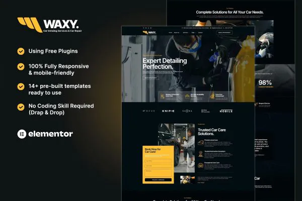 Waxy – 汽车美容服务和汽车维修 Elementor 模板套件
