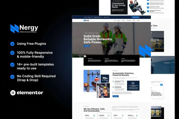 Nergy – 公用事业服务公司 Elementor 模板套件