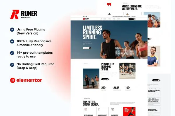 Runer – 跑步俱乐部、马拉松和体育赛事 Elementor 模板套件