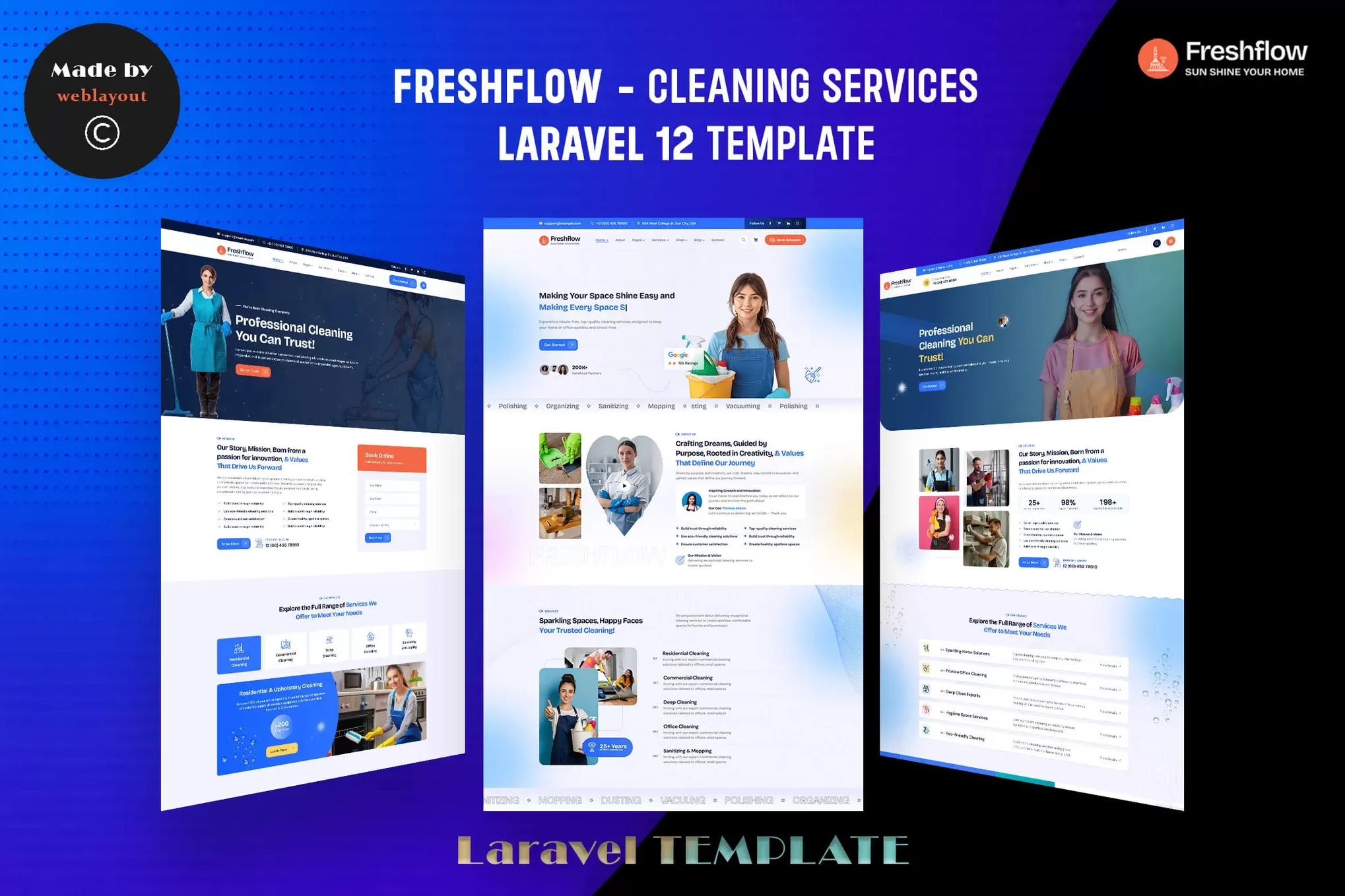 Freshflow – 清洁服务Laravel12模板，保洁<a href=