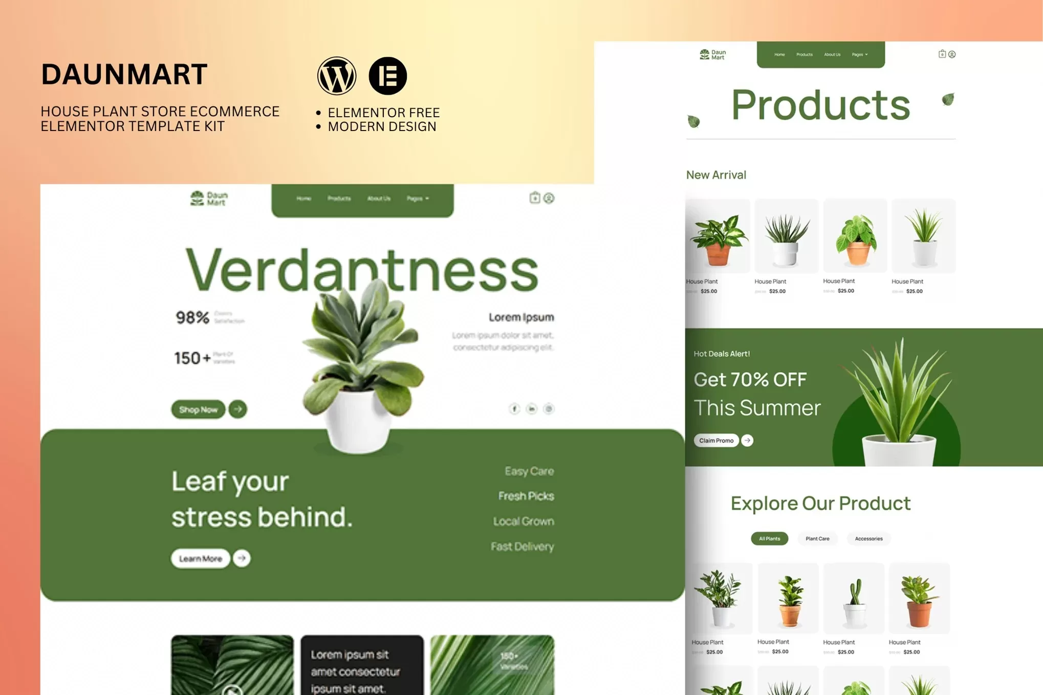 Daunmart – 室内植物电商Elementor Pro套件，绿植商店官网