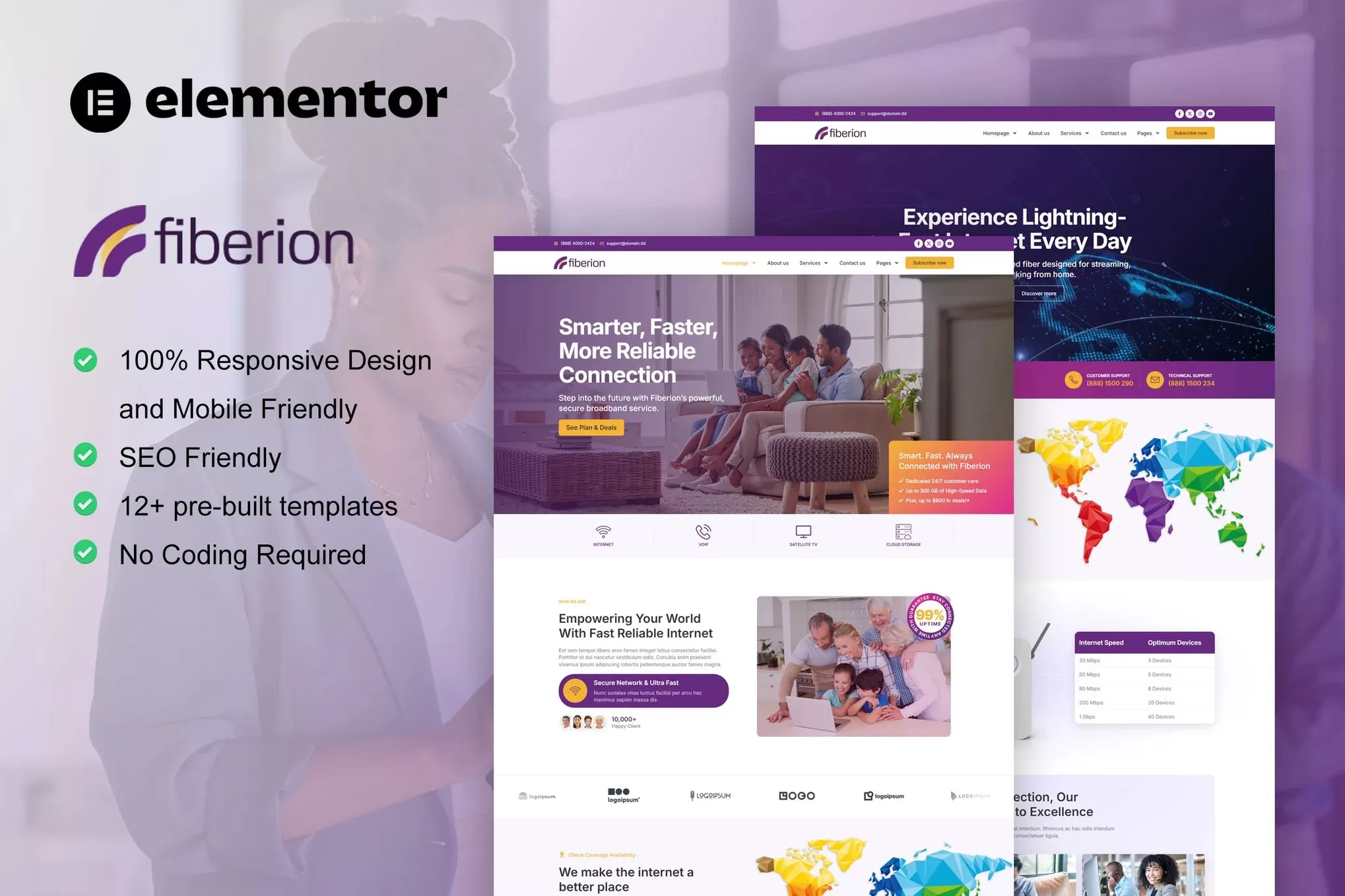 Fiberion – 宽带网络Elementor Pro套件,运营商服务官网