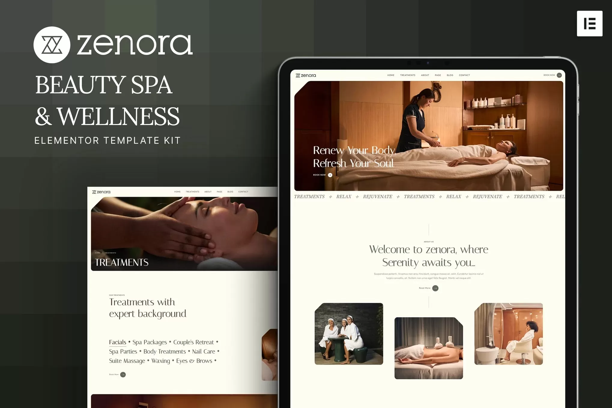 Zenora – 美容水疗Elementor模板套件,养生健康会所官网