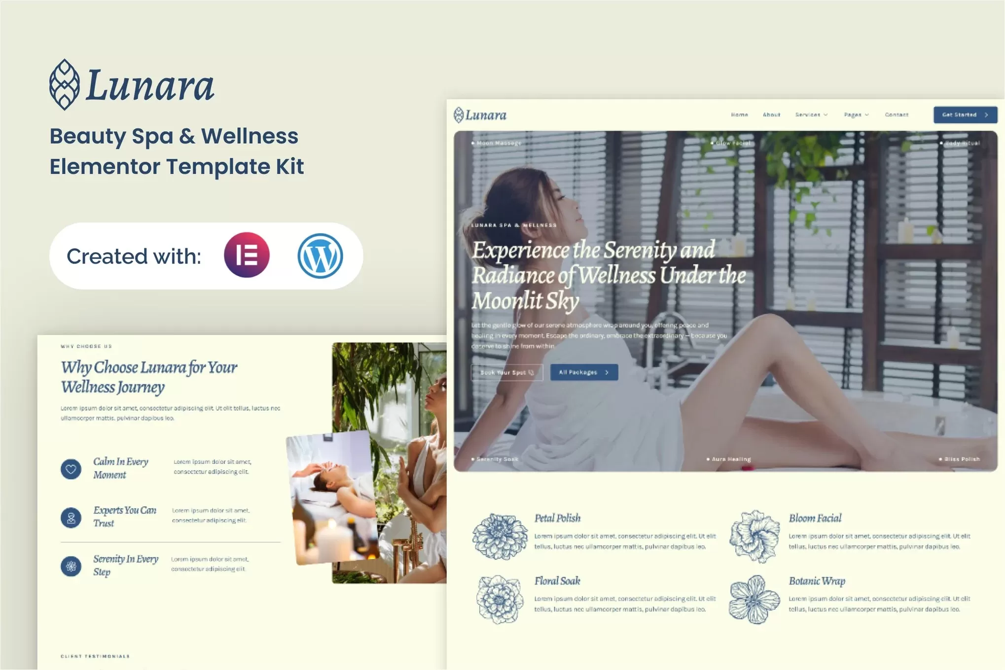 Lunara – 美容水疗Elementor模板套件，养生会所官网