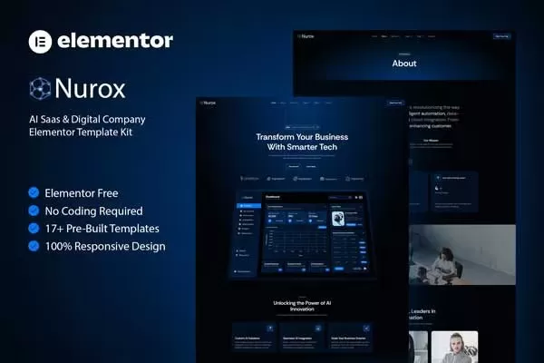 Nurox – AI SaaS Elementor模板套件，数字公司官网