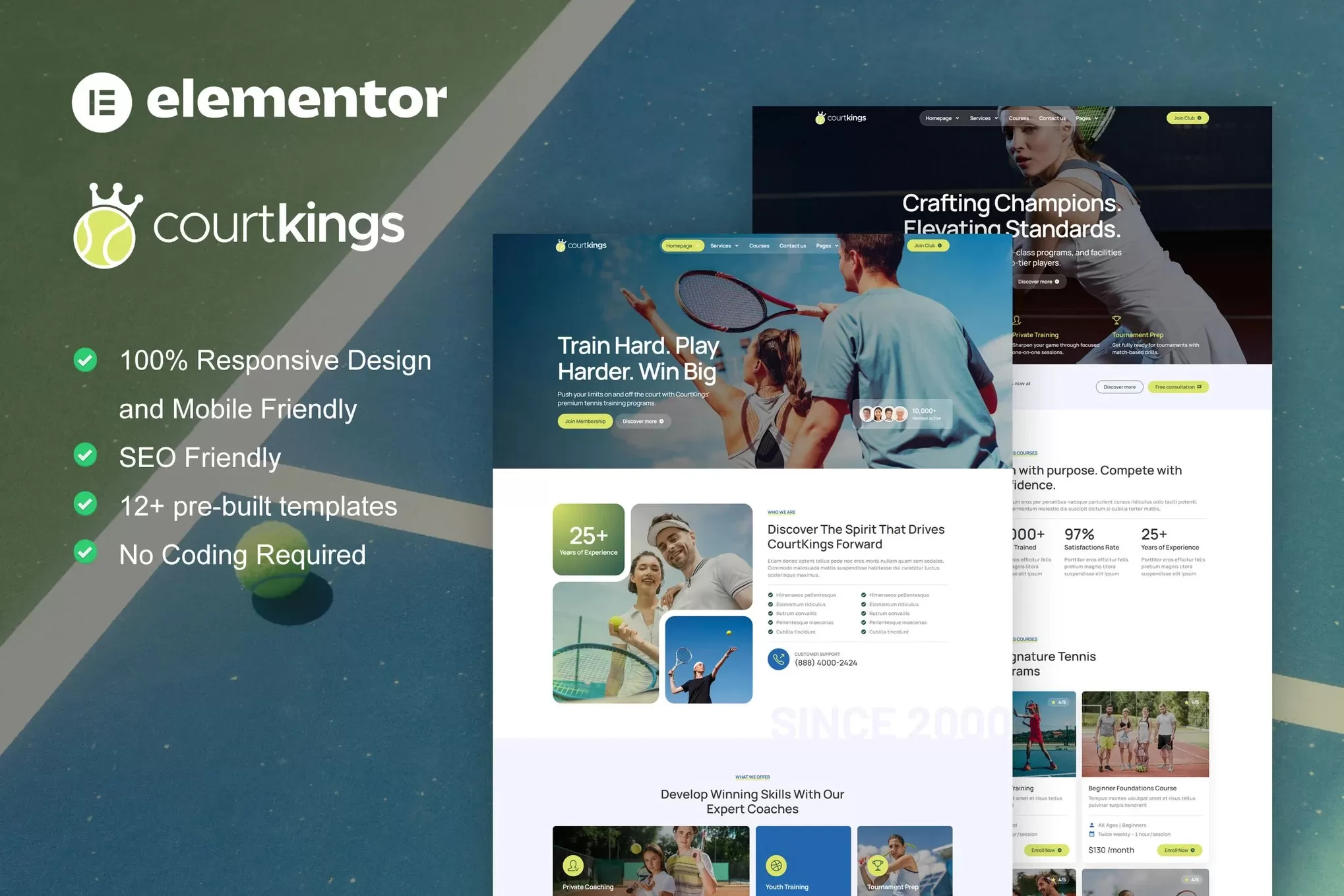 CourtKings – 网球学校Elementor Pro套件,运动俱乐部官网
