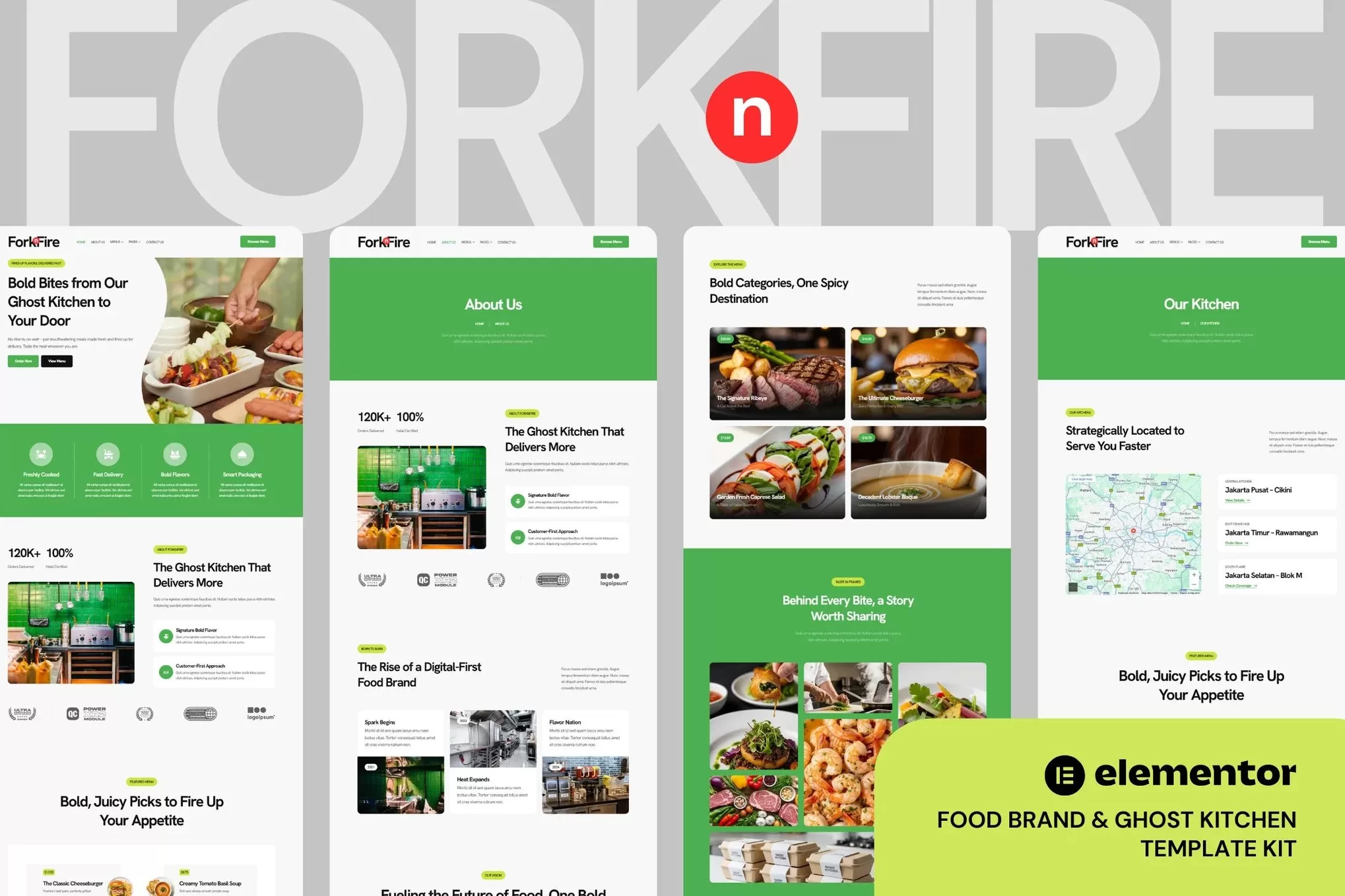 ForknFire – 食品品牌Elementor模板套件，幽灵厨房官网
