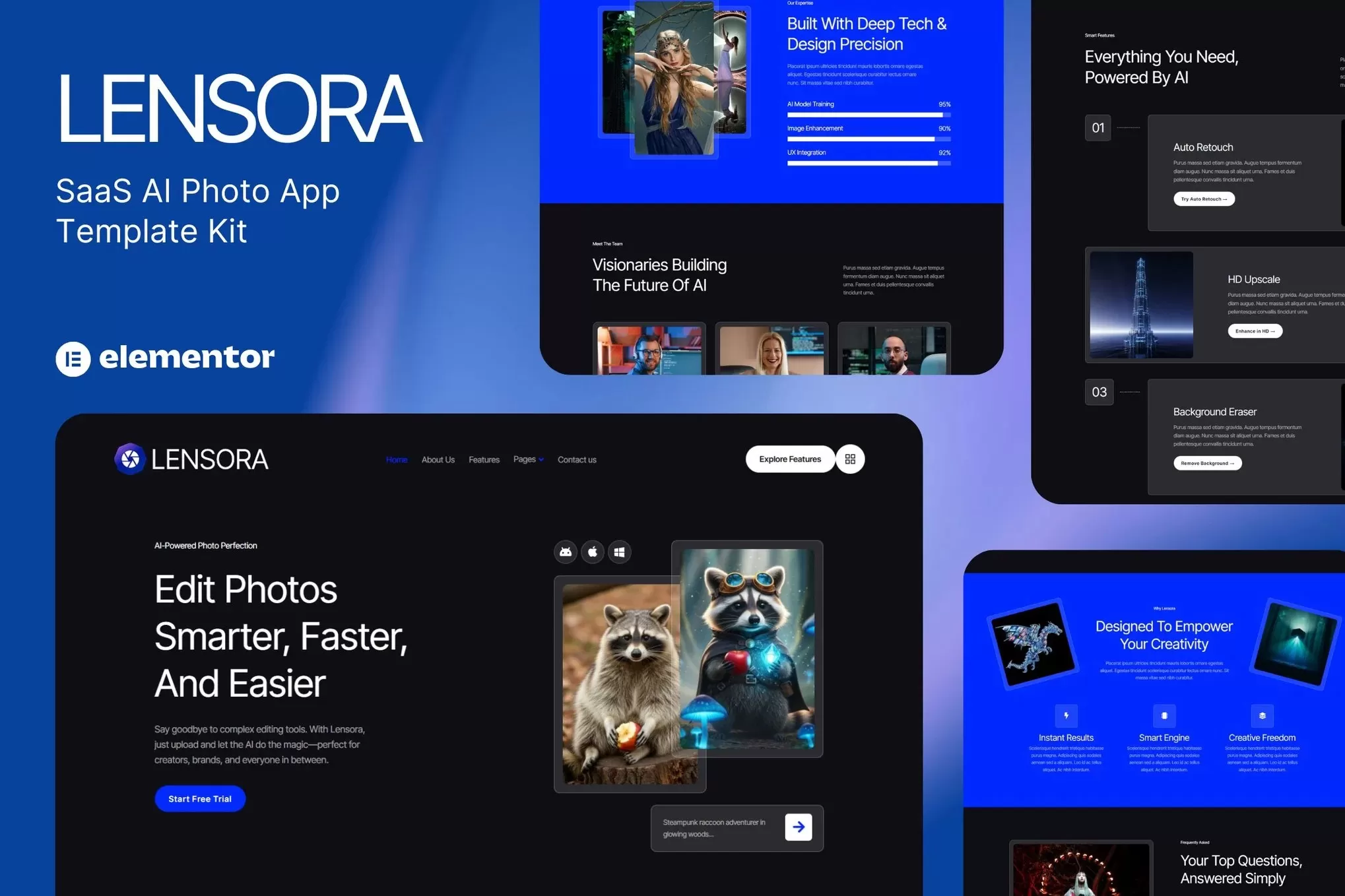 Lensora – SaaS AI照片Elementor套件，图片应用官网