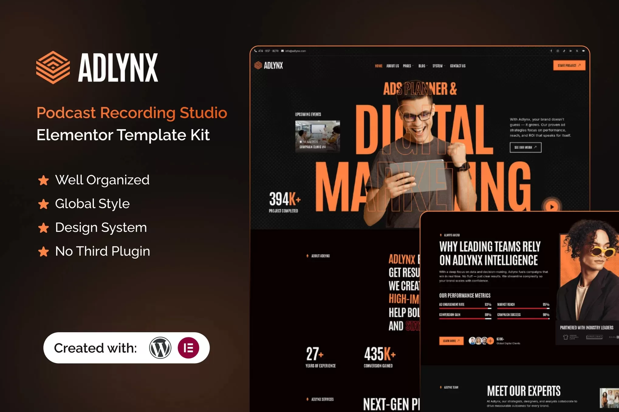 Adlynx – 广告策划Elementor模板套件，数字营销官网