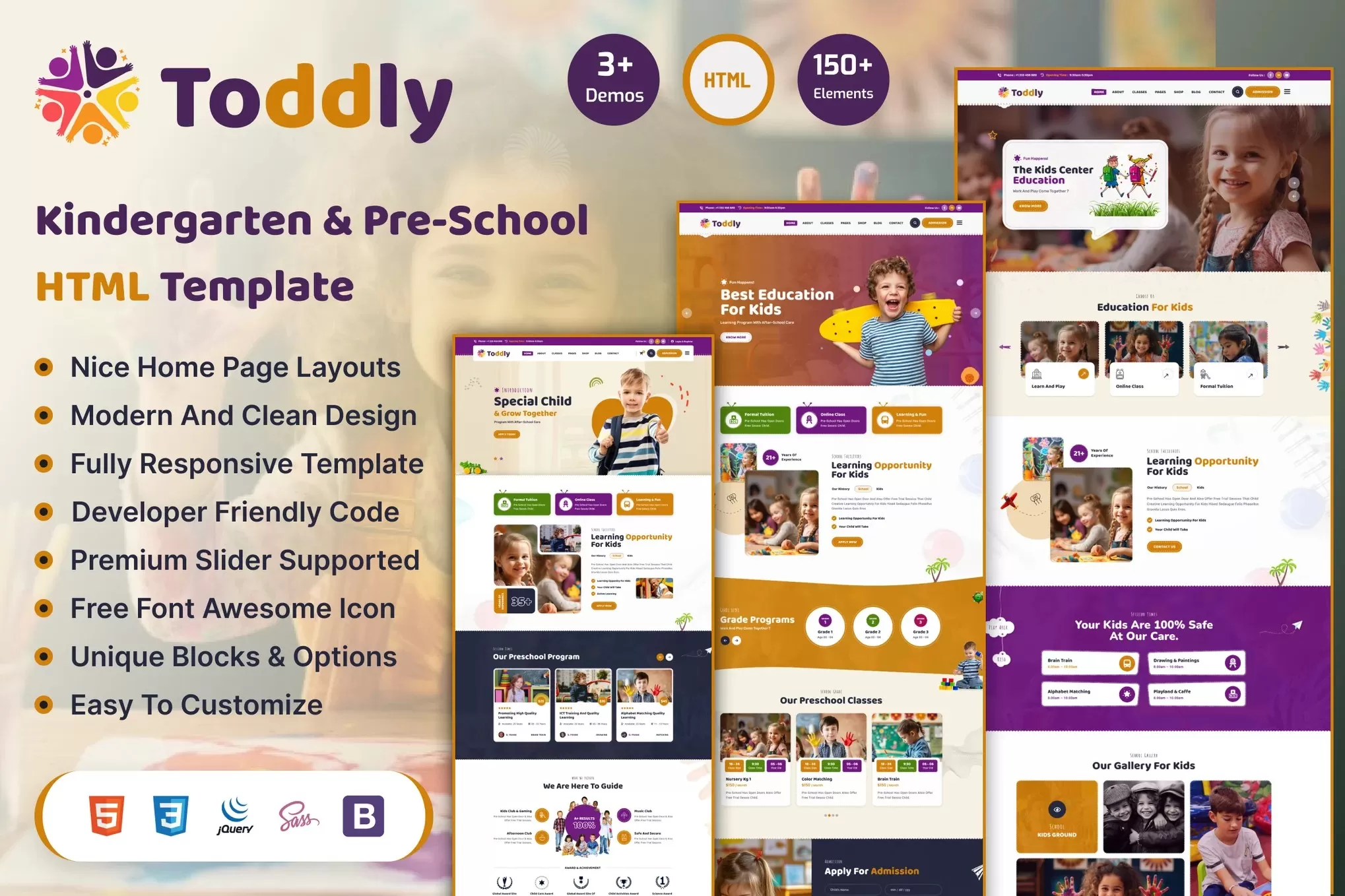 Toddly – 儿童幼儿园HTML模板,早教机构官网