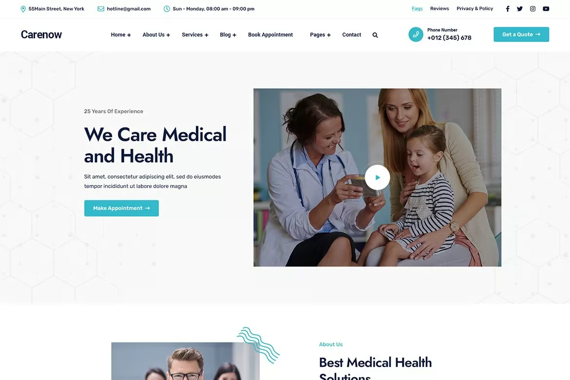 Carenow – 医疗牙医React Next.js模板,诊所预约官网