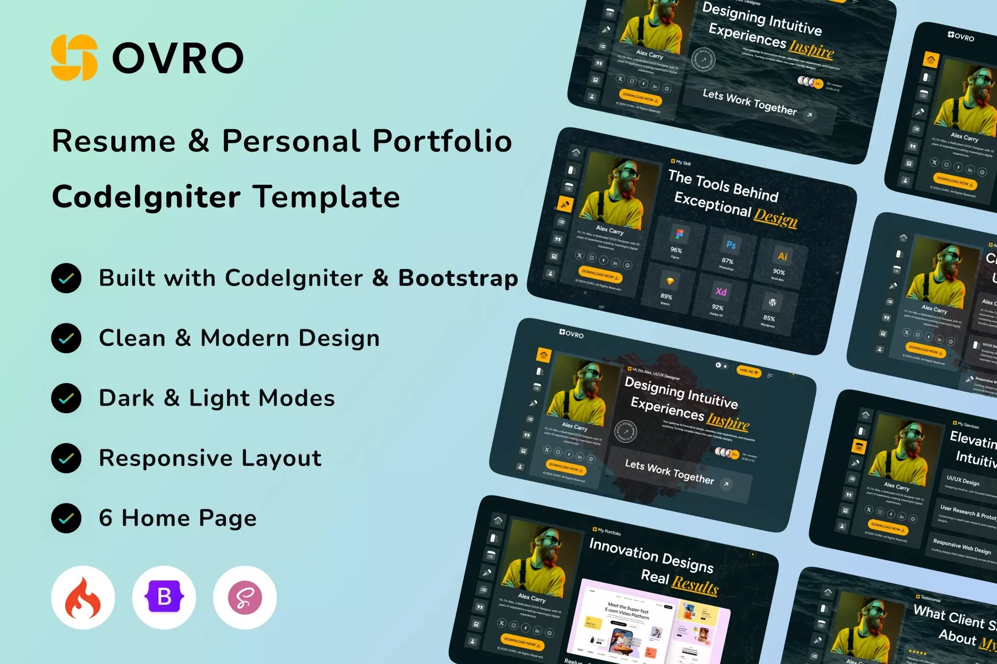 Ovro – 个人作品集CodeIgniter模板,创意简历展示
