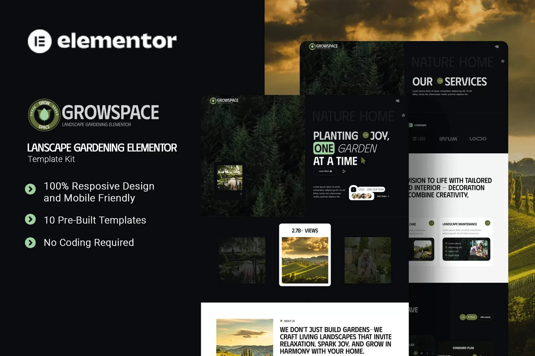 Growscape – 园林景观Elementor模板套件,绿化设计官网