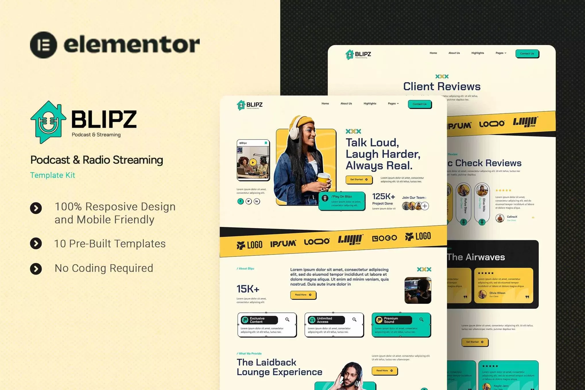 Blipz – 播客流媒体Elementor模板套件,播客电台官网
