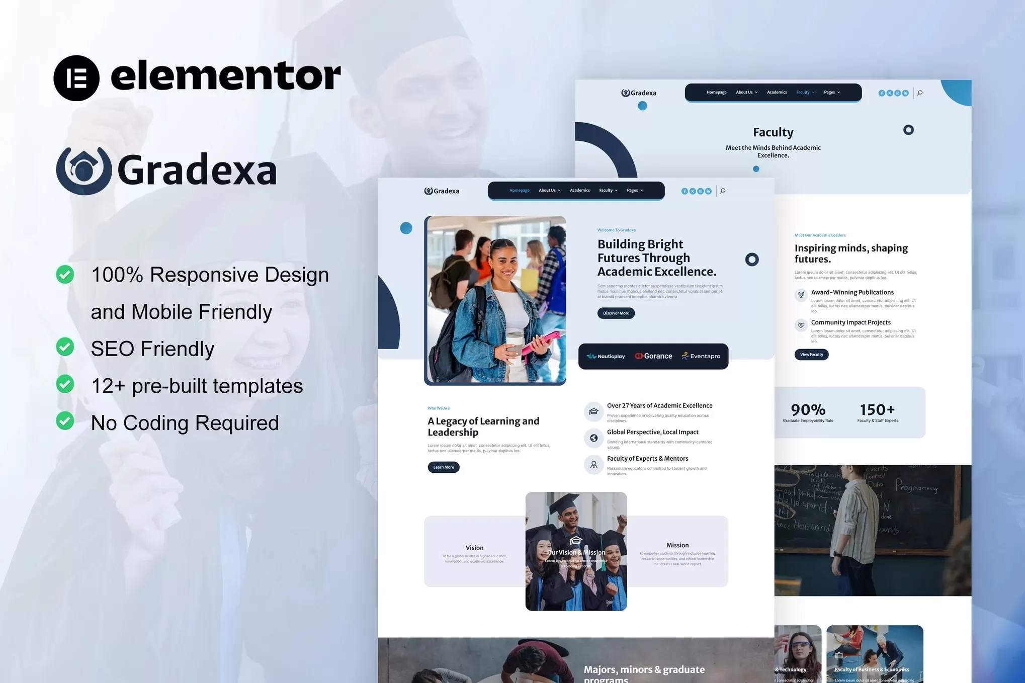 Gradexa – 大学学校Elementor Pro套件，教育机构官网