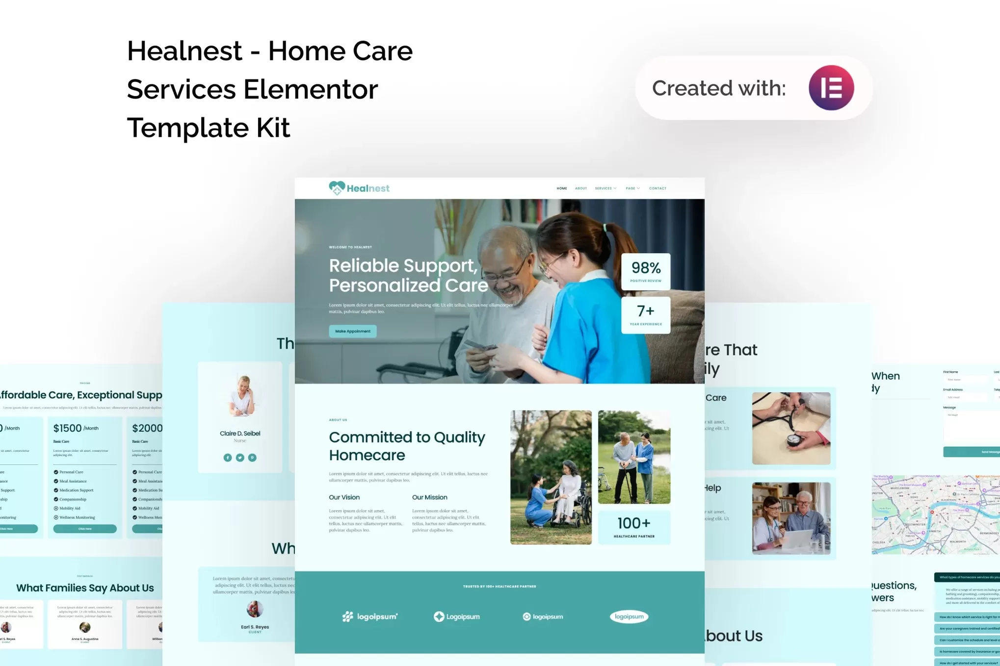 Healnest – 家庭护理Elementor模板套件,上门护理官网