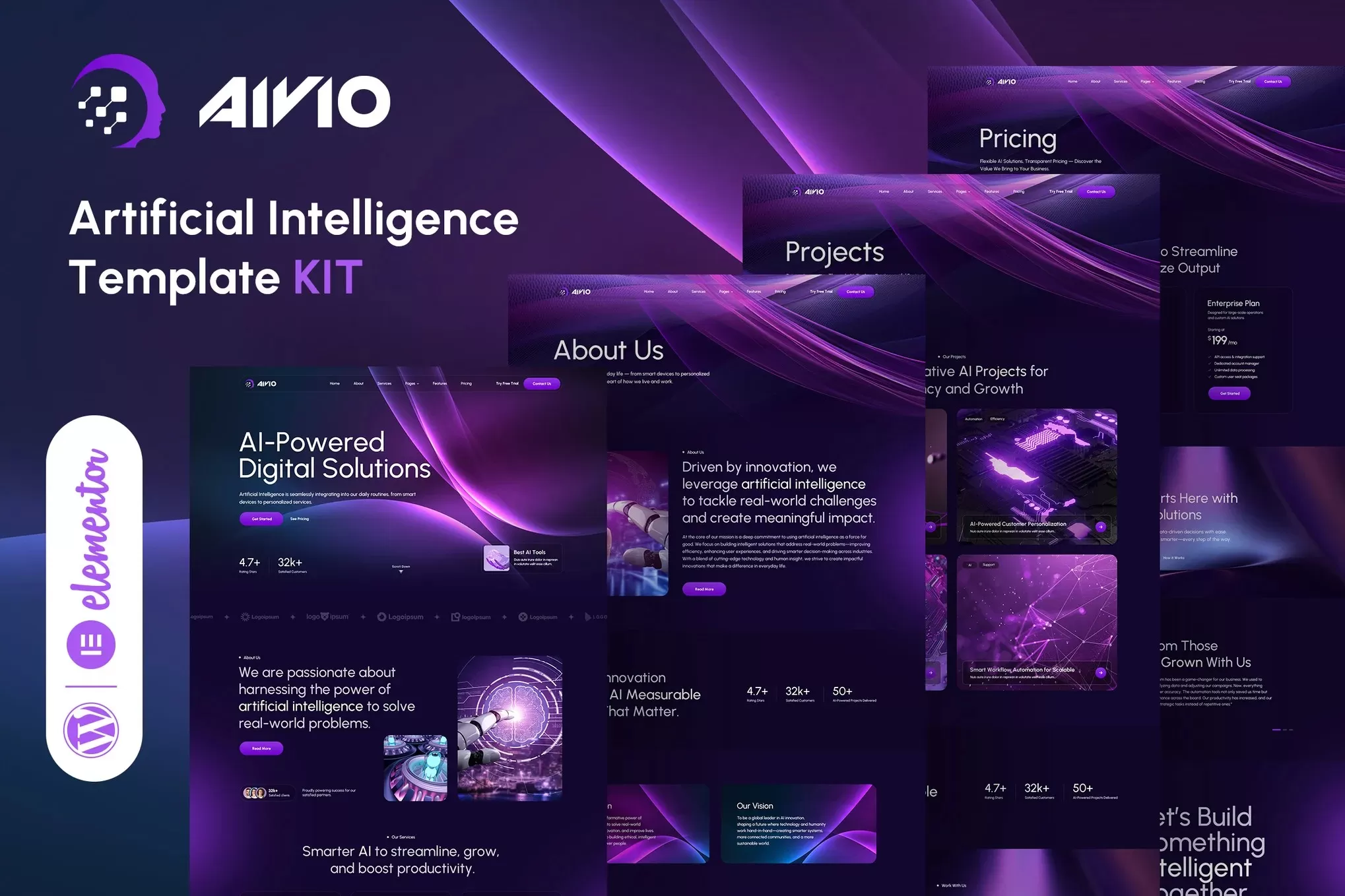 Aivio – 人工智能Elementor模板套件,AI科技公司官网