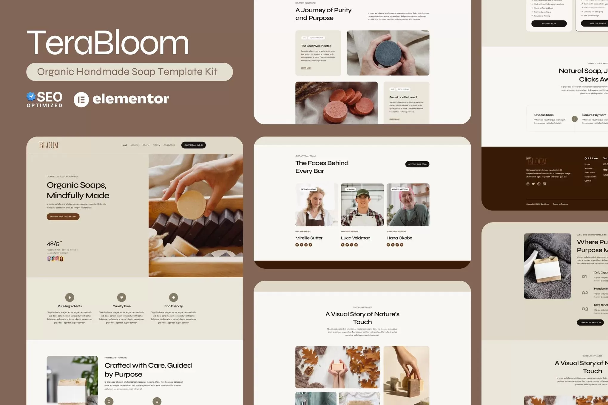 TerraBloom – 有机手工皂Elementor模板套件,天然护肤品电商