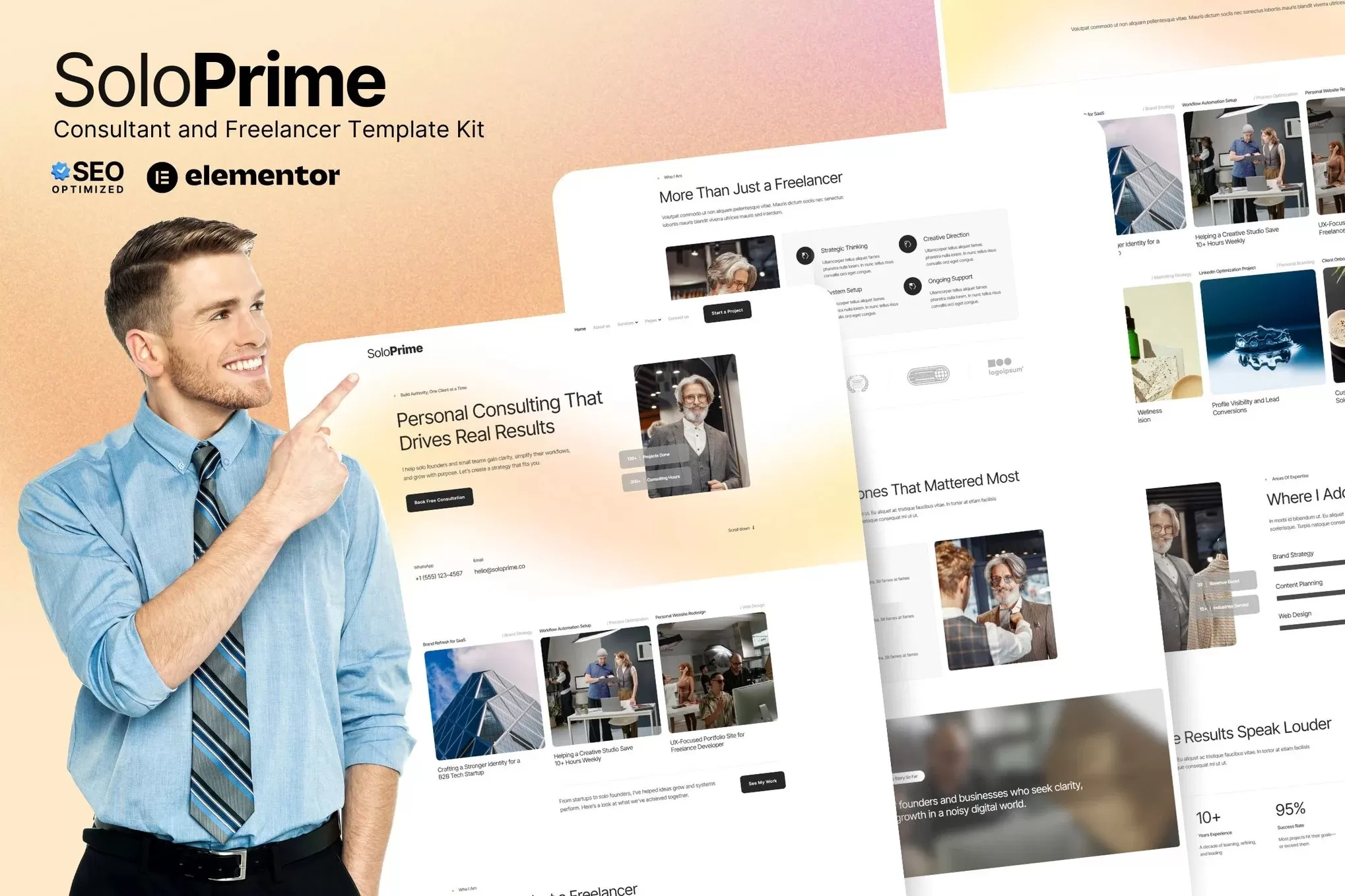 SoloPrime – 顾问自由职业者Elementor模板套件,个人品牌官网