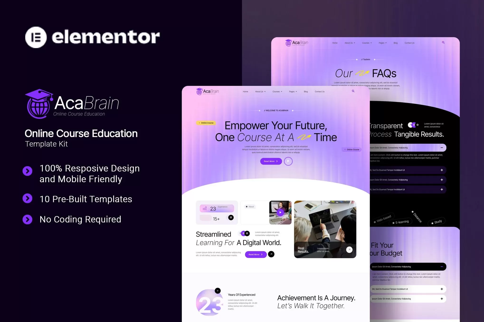 Acabrain – 在线教育Elementor模板套件,课程培训平台