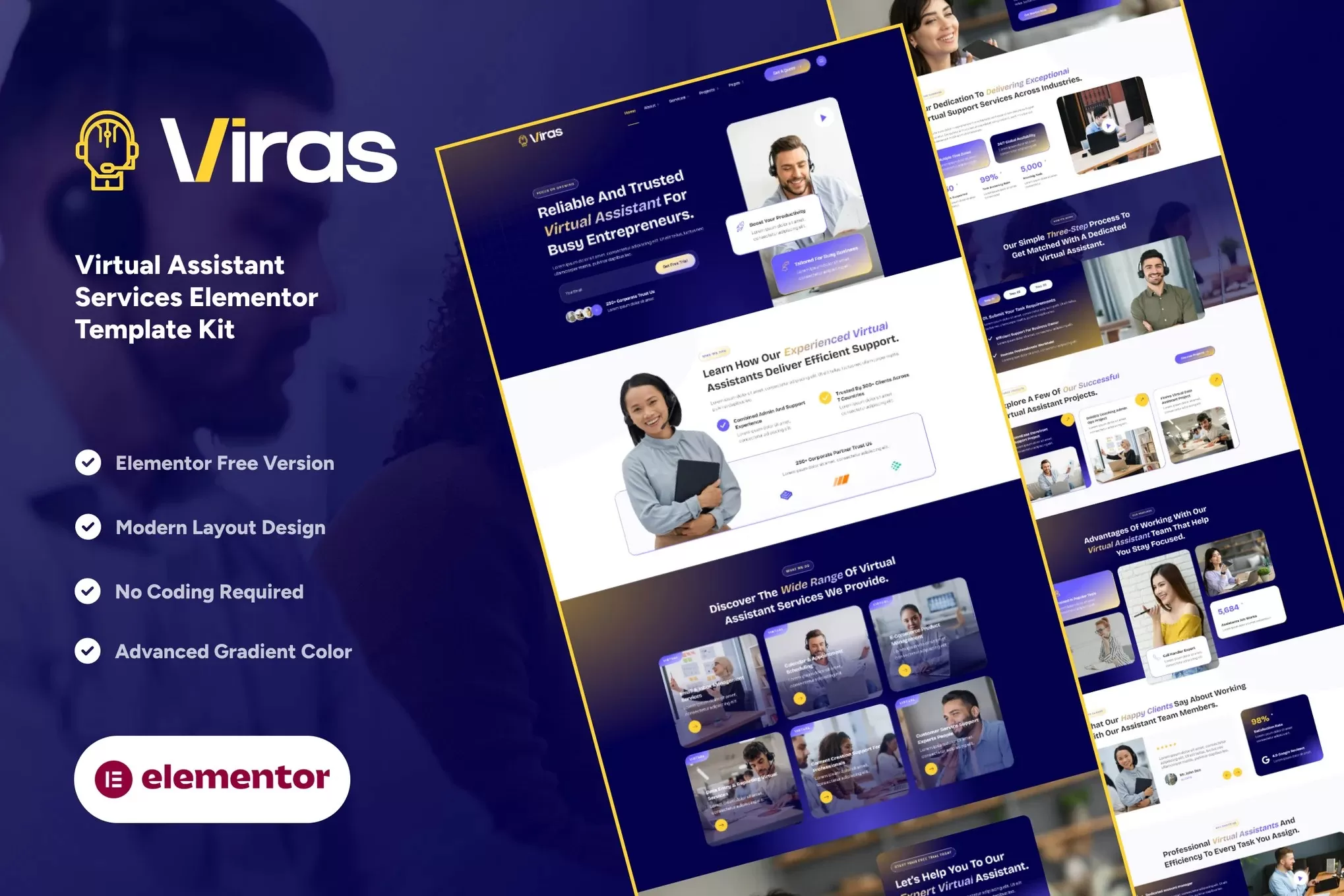 Viras – 虚拟助理Elementor模板套件，远程服务官网