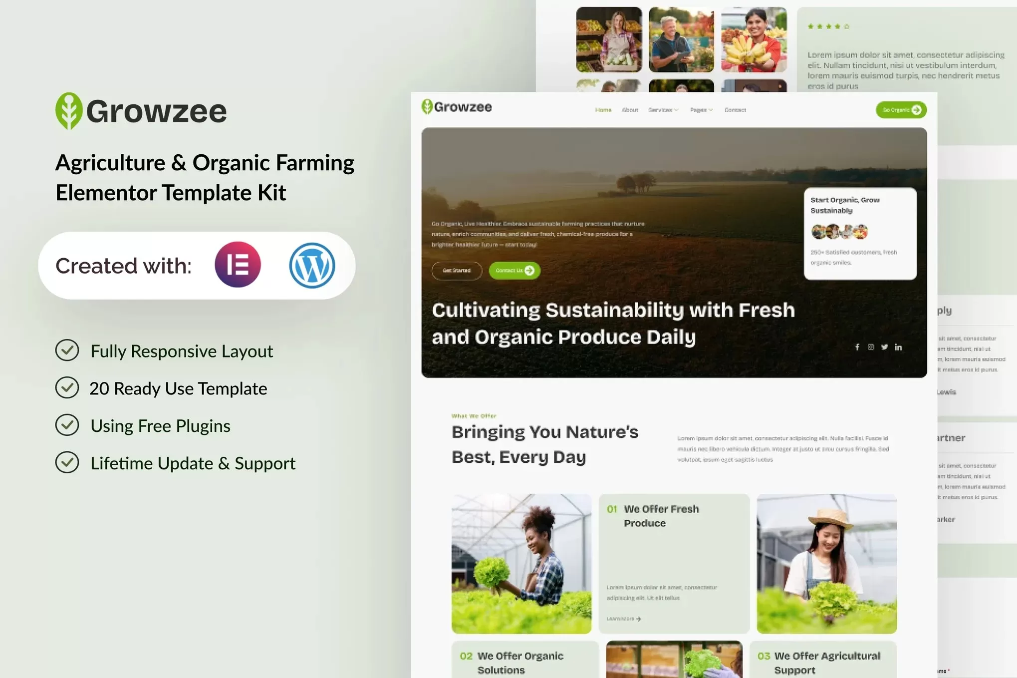 Growzee – 有机农业Elementor模板套件，农场食品官网