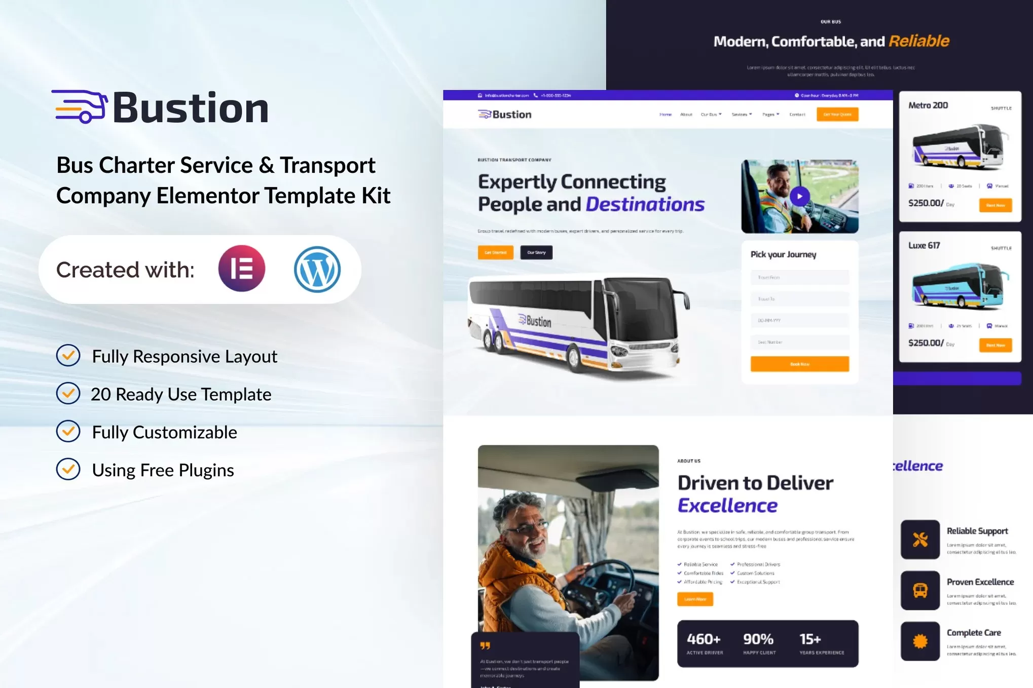 Bustion – 巴士包车Elementor模板套件，运输公司官网