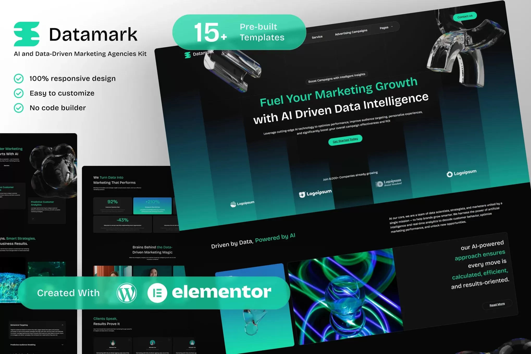 Datamark – AI数据营销Elementor模板套件，数据驱动机构官网