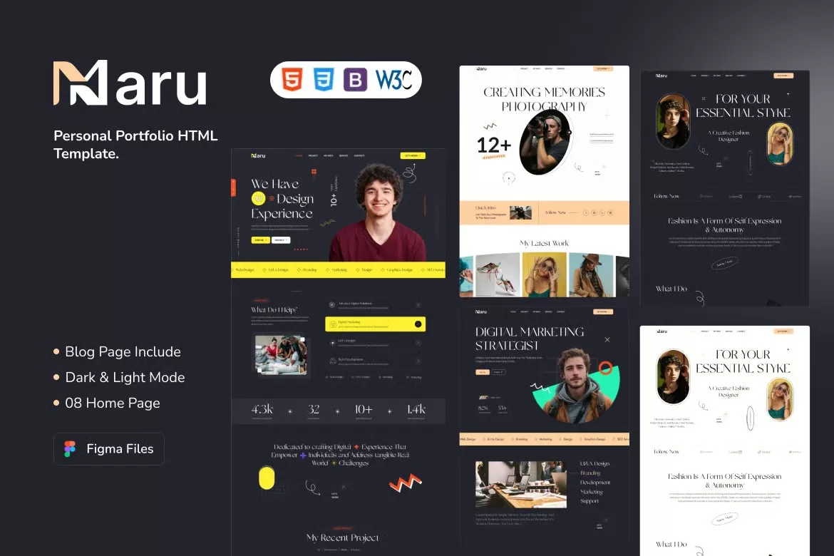Maru – 个人作品集HTML模板,创意简历展示