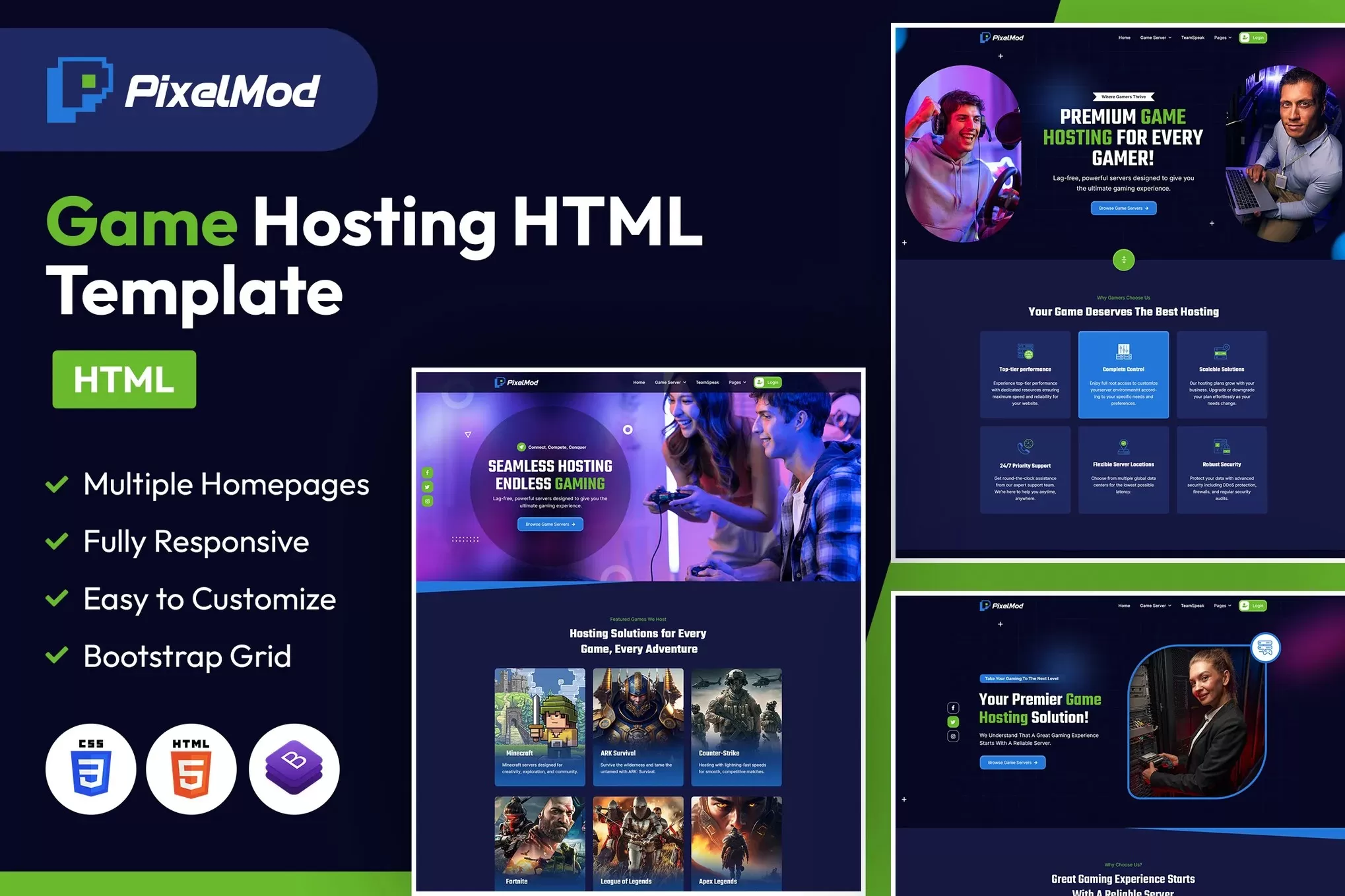 PixelMod – 游戏托管HTML模板，服务器主机官网