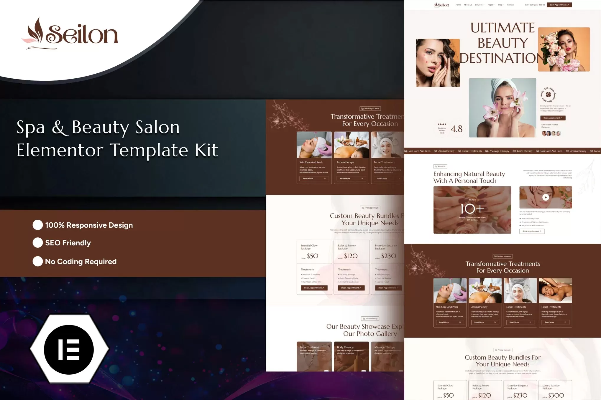 Seilon – 美容沙龙Elementor模板套件，SPA水疗官网