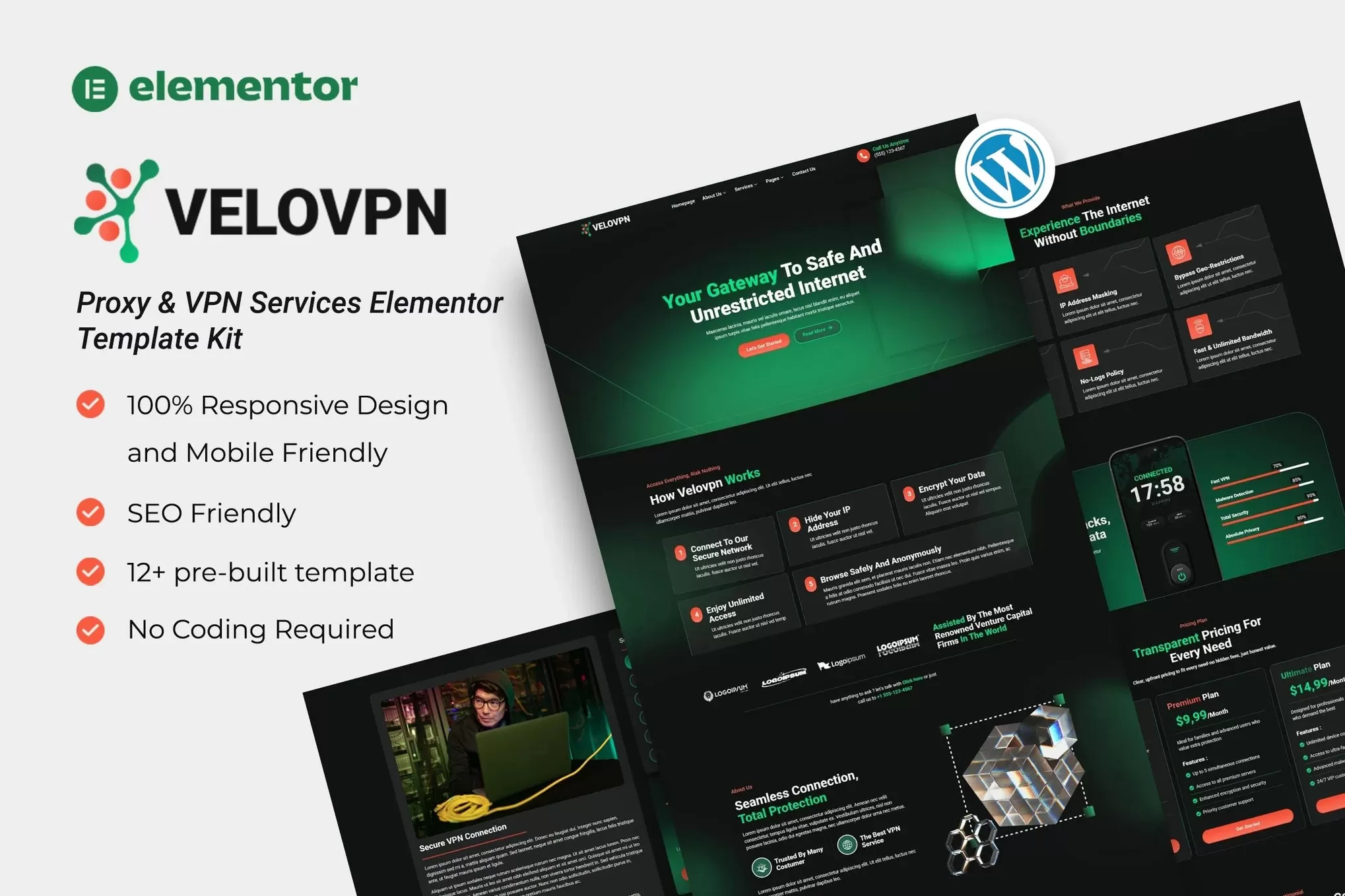 Velovpn – VPN服务Elementor模板套件，代理网络安全官网