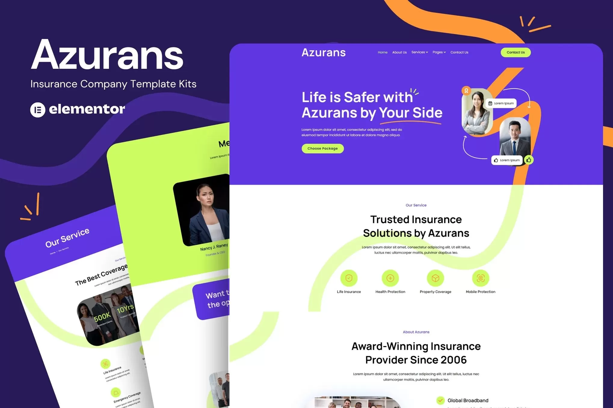 Azurans – 保险公司Elementor模板套件，保险服务官网