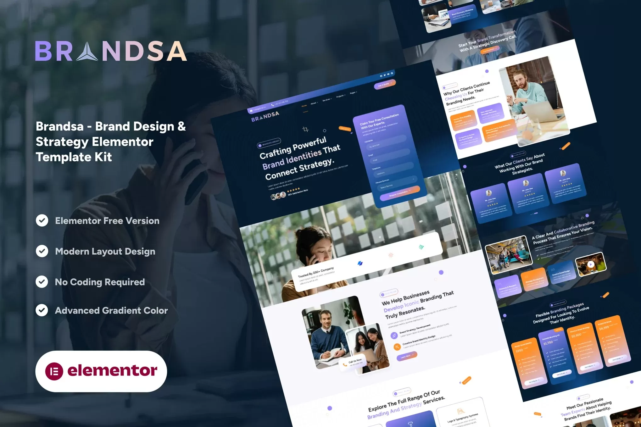 Brandsa – 品牌设计Elementor模板套件，品牌战略官网