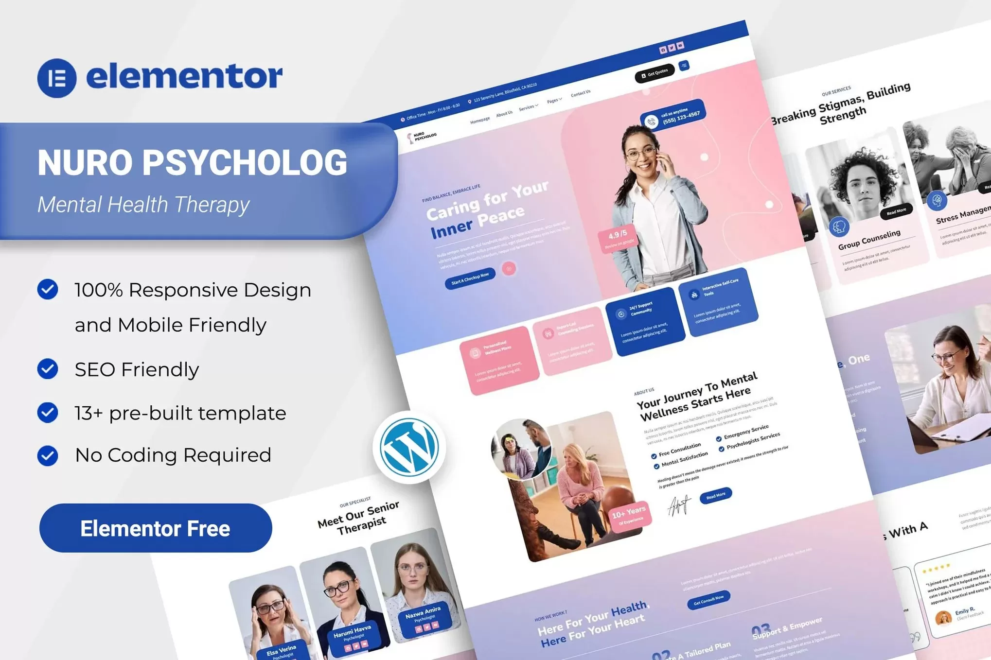 Nuro – 心理健康治疗 Elementor 模板套件