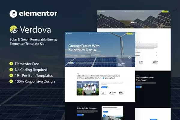 Verdova – 太阳能和绿色可再生能源 Elementor 模板套件