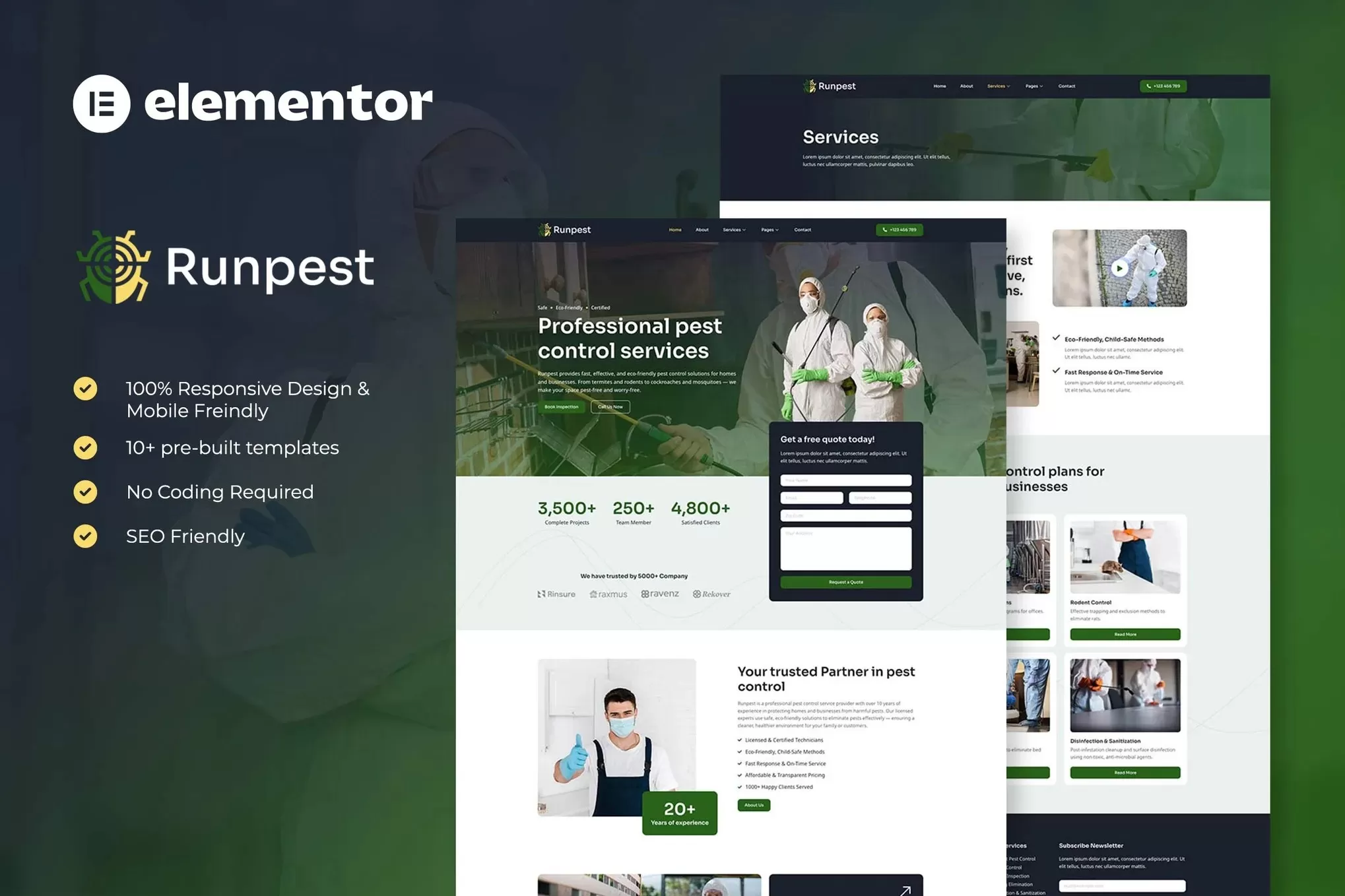 Runpest – 害虫防治服务 Elementor 模板套件