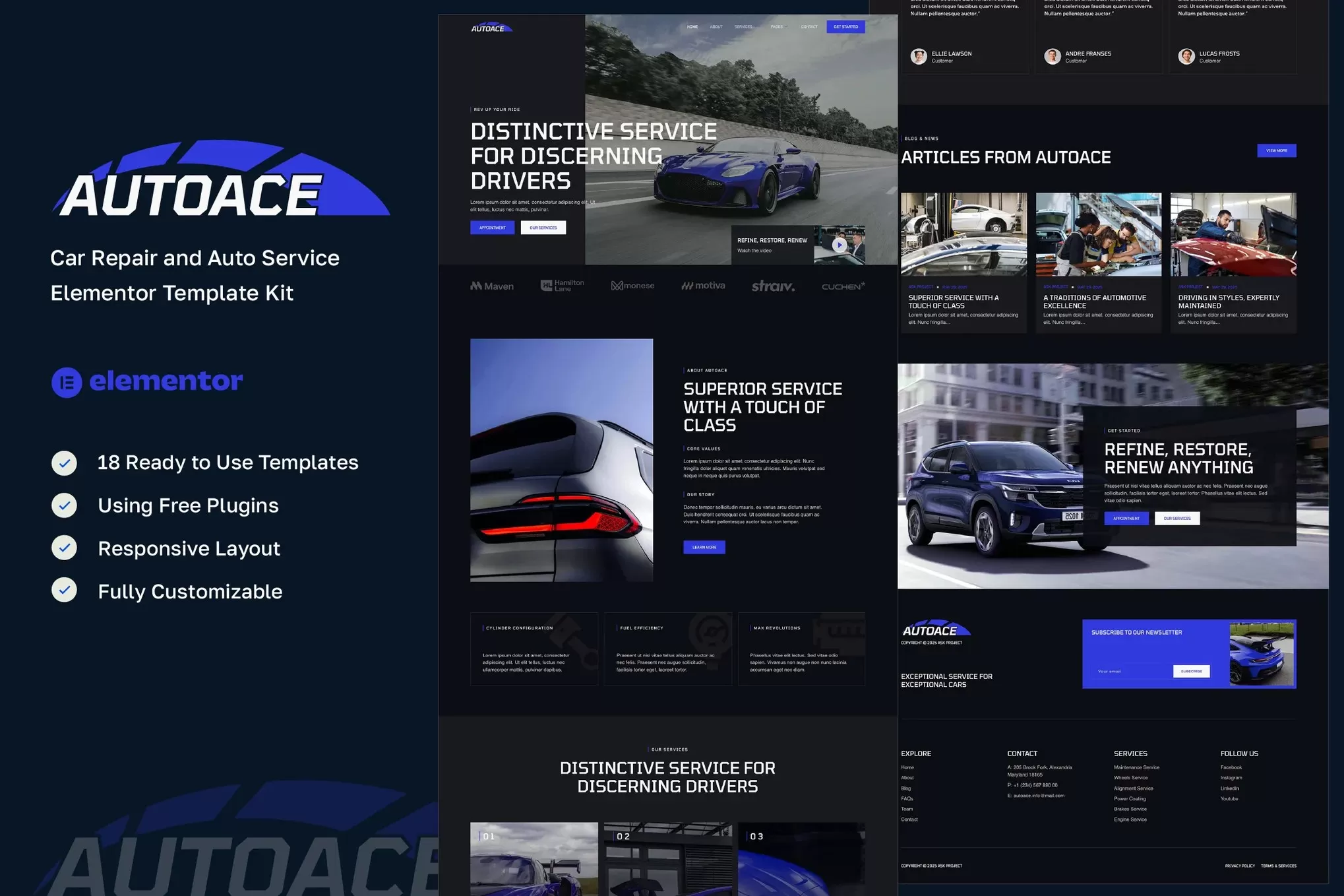 Autoace – 汽车维修Elementor模板套件,汽车服务官网