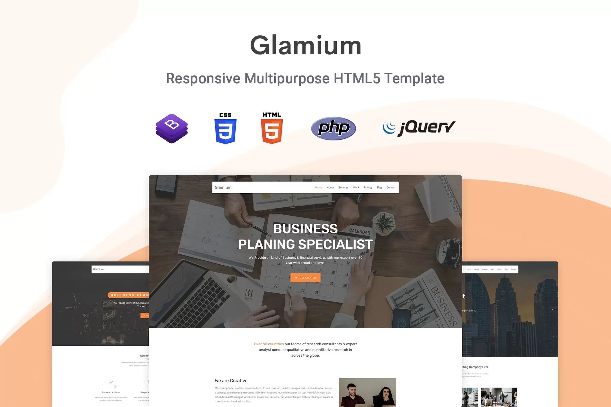 Glamium – 单页多用途HTML5模板,企业品牌展示
