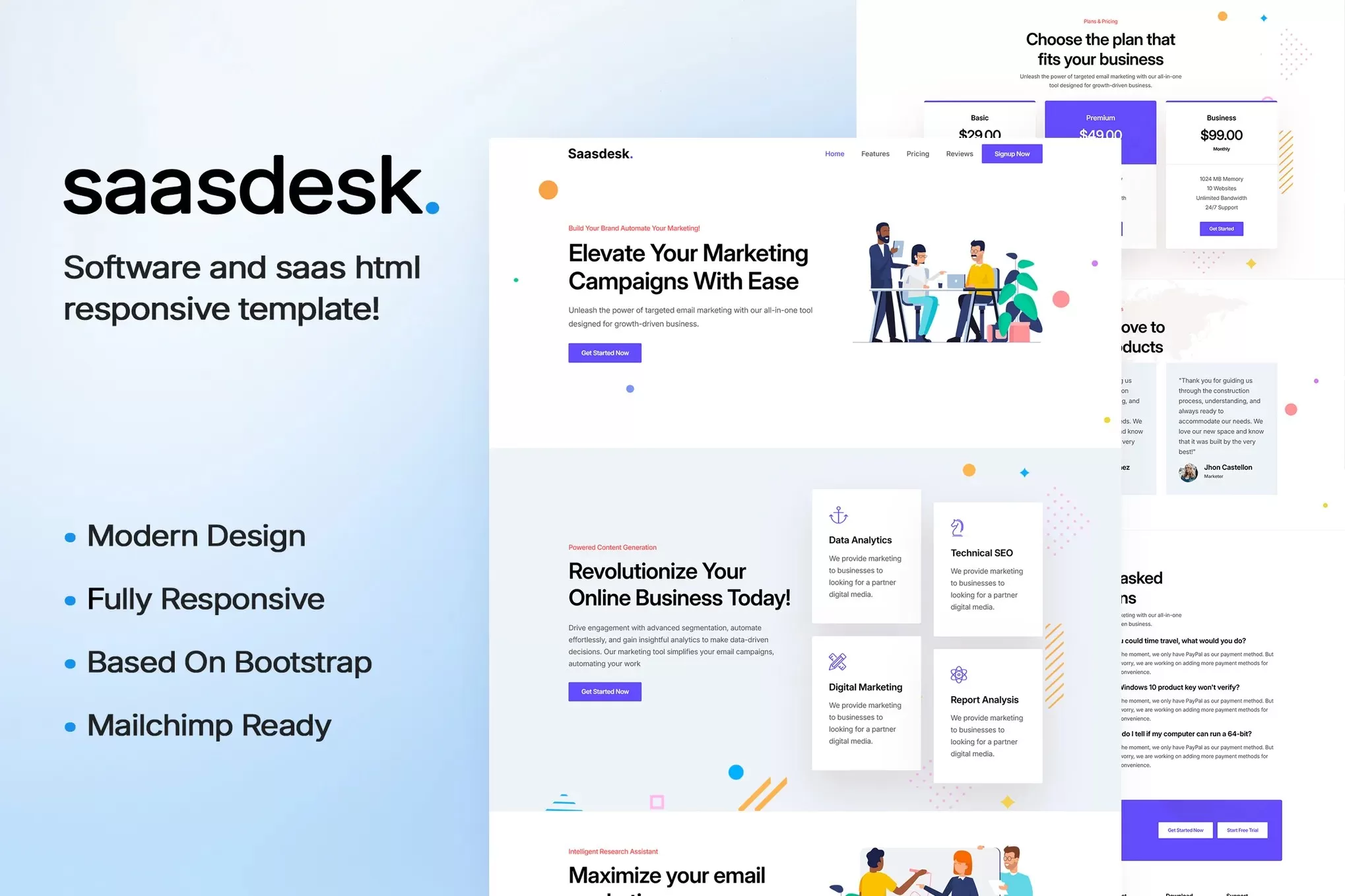 SaasDesk – SaaS启动HTML模板,软件公司官网