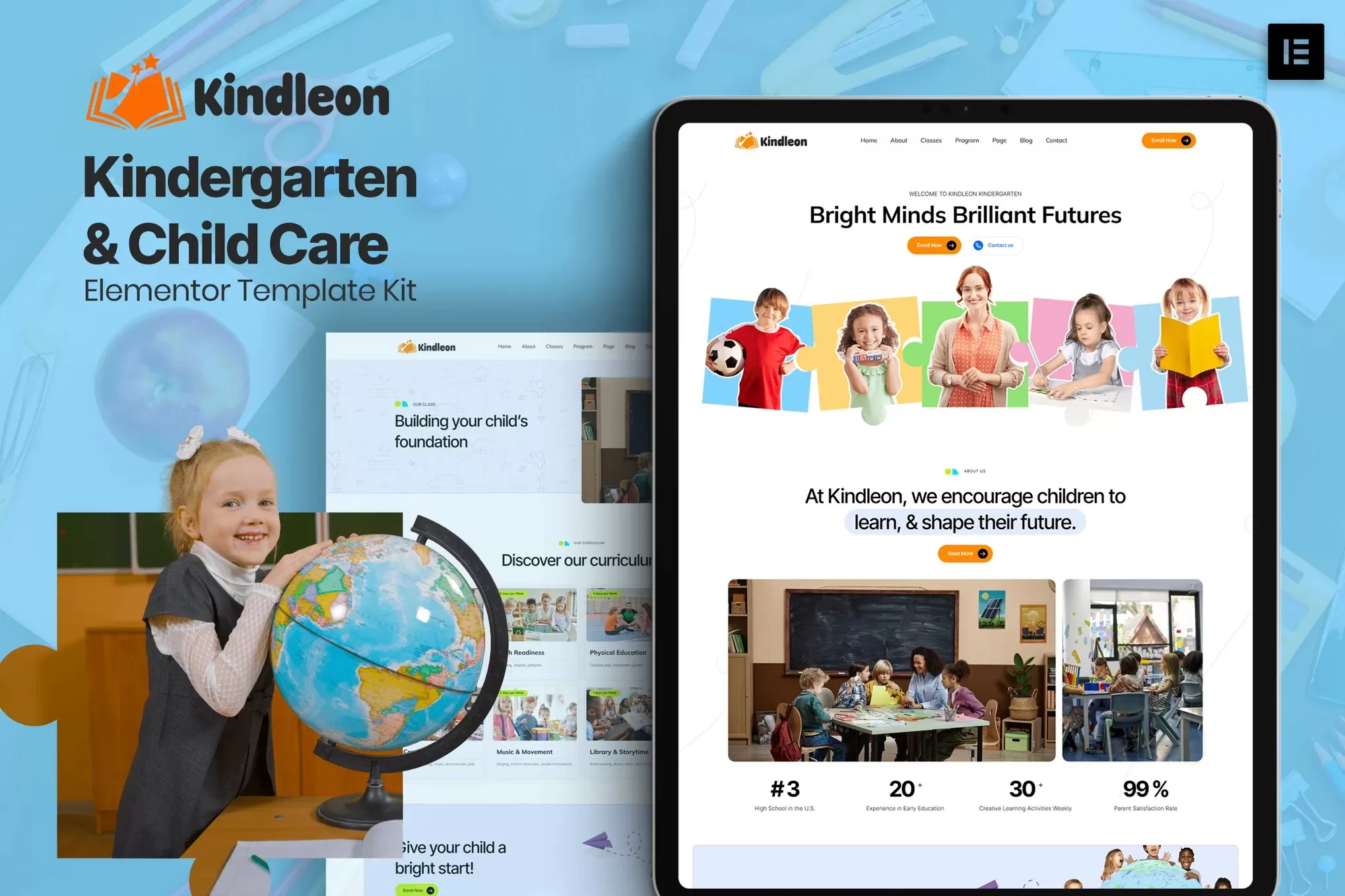 Kindleon – 幼儿园Elementor模板套件，儿童保育官网