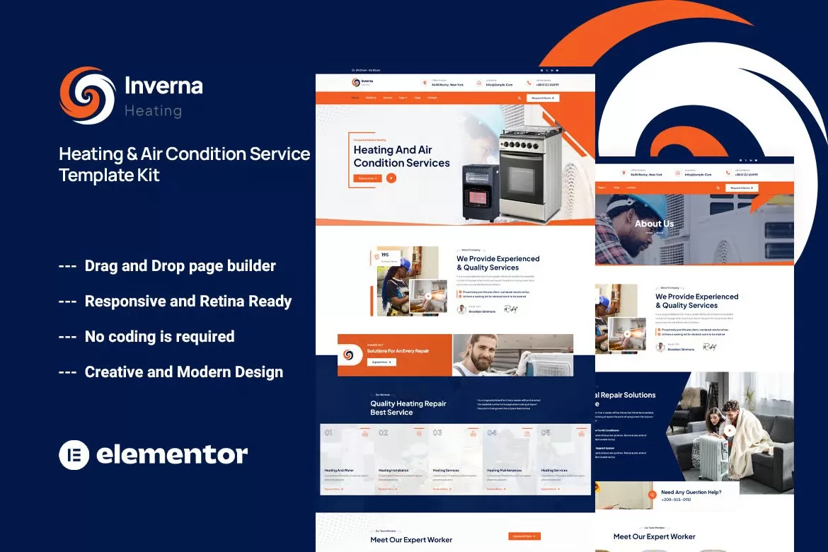 Inverna – 供暖空调Elementor模板套件,暖通服务官网