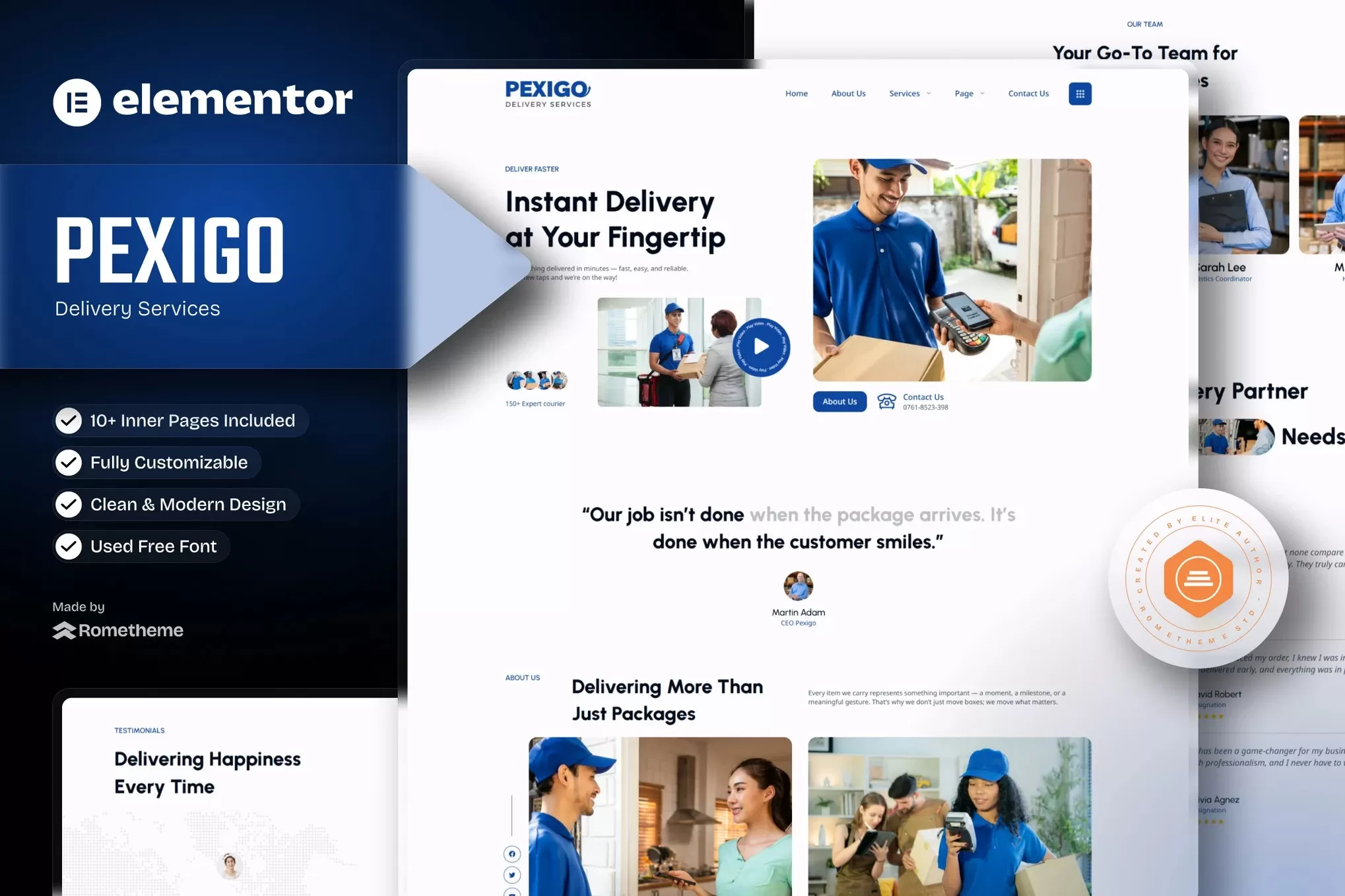 Pexigo – 送货服务Elementor模板套件,配送物流官网