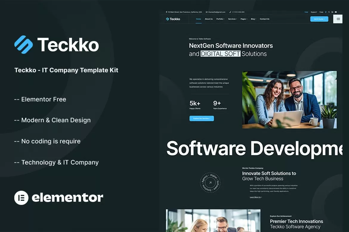 Teckko – IT公司Elementor模板套件,科技企业官网