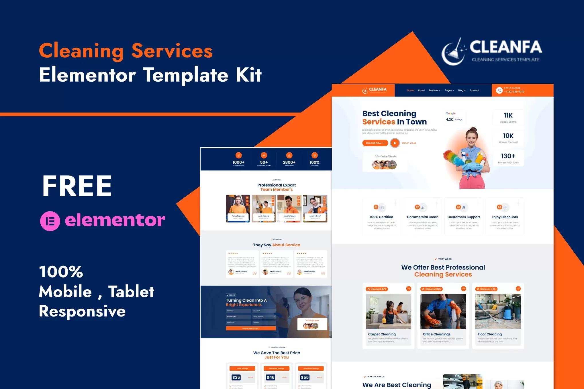 Cleanfa – 清洁服务Elementor模板套件，保洁公司官网