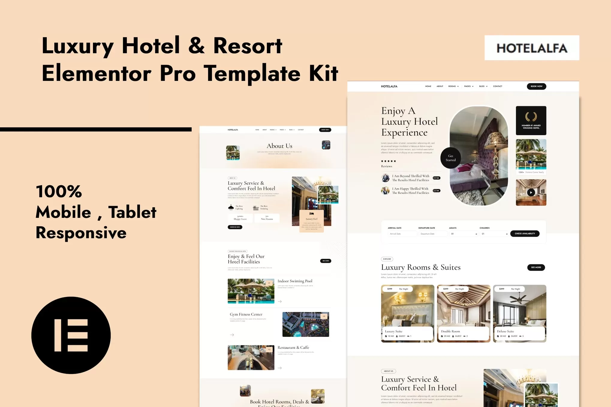 HotelAlfa – 豪华酒店Elementor Pro套件,度假村官网