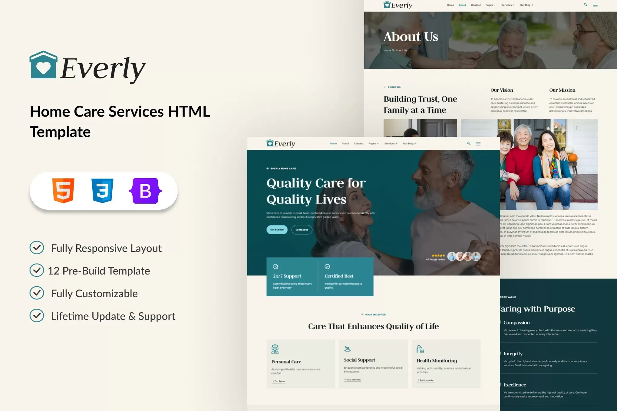 Everly – 家庭护理HTML模板,上门护理服务官网
