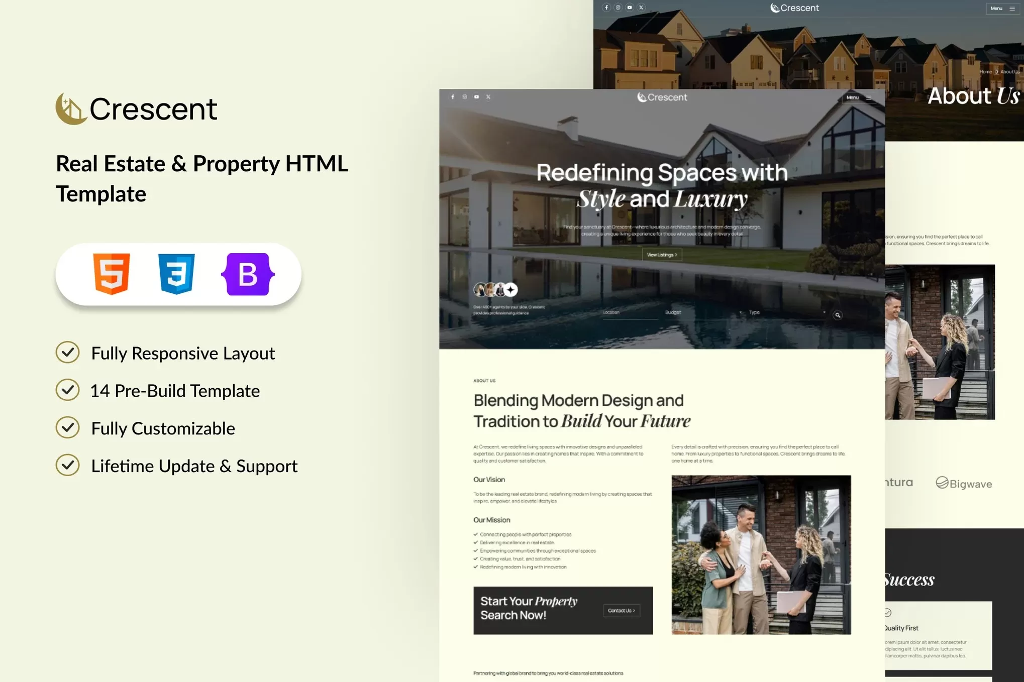 Crescent – 房地产物业HTML模板，楼盘中介官网